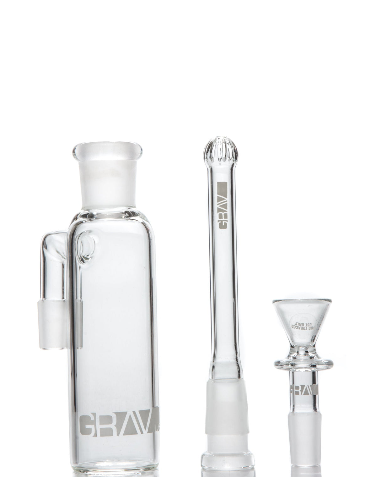 GRAV Standard Ash Catcher with 90 Degree Joint, Clear Borosilicate Glass, Percolator, Front View