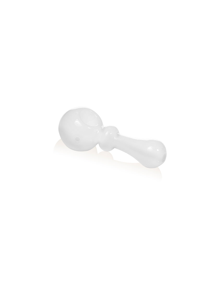GRAV Bauble Spoon in White, Heavy Wall Borosilicate Glass Hand Pipe for Dry Herbs, Side View