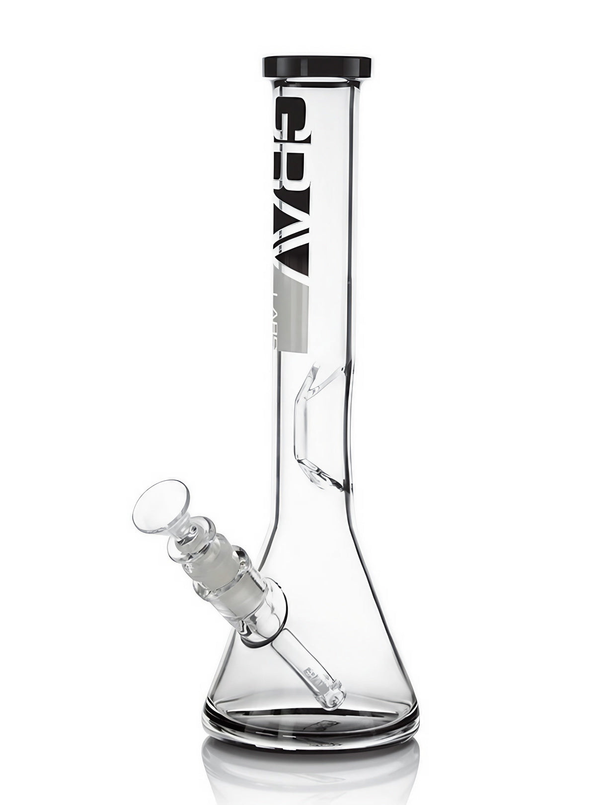 GRAV 12" Beaker Bong with Black Accents and Geometric Ice Pinch, Front View on White Background