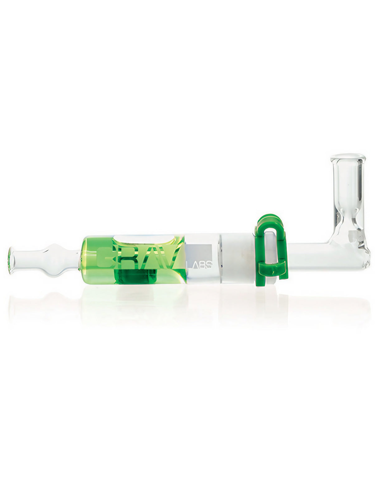 GRAV Chiller Multi Kit 3-in-1 Glass Pipe, Green Glycerin Mouthpiece, Bubbler Attachment, Side View