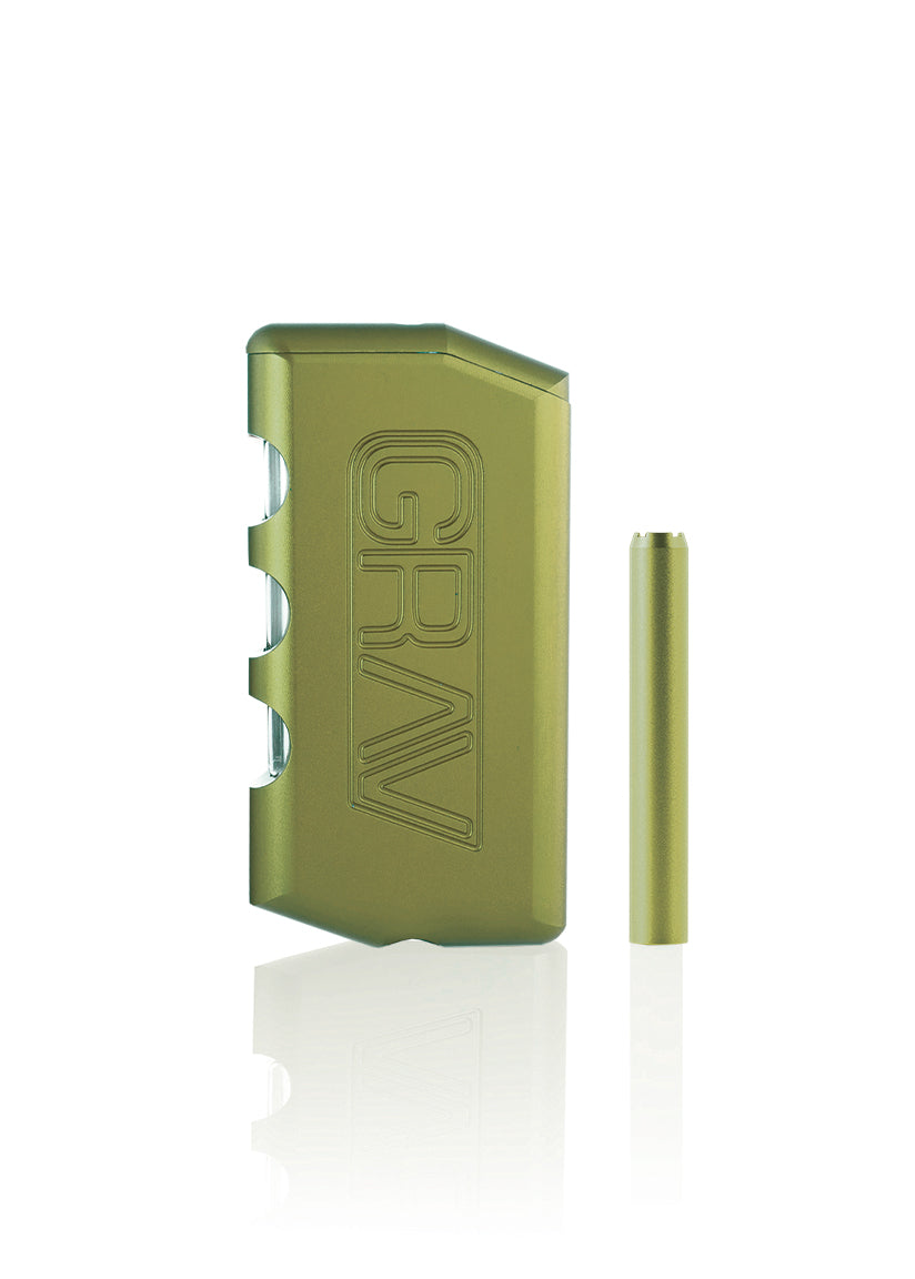 GRAV Dugout in Chartreuse - Aluminum Hand Pipe with Compact Design, 3.5" Front View