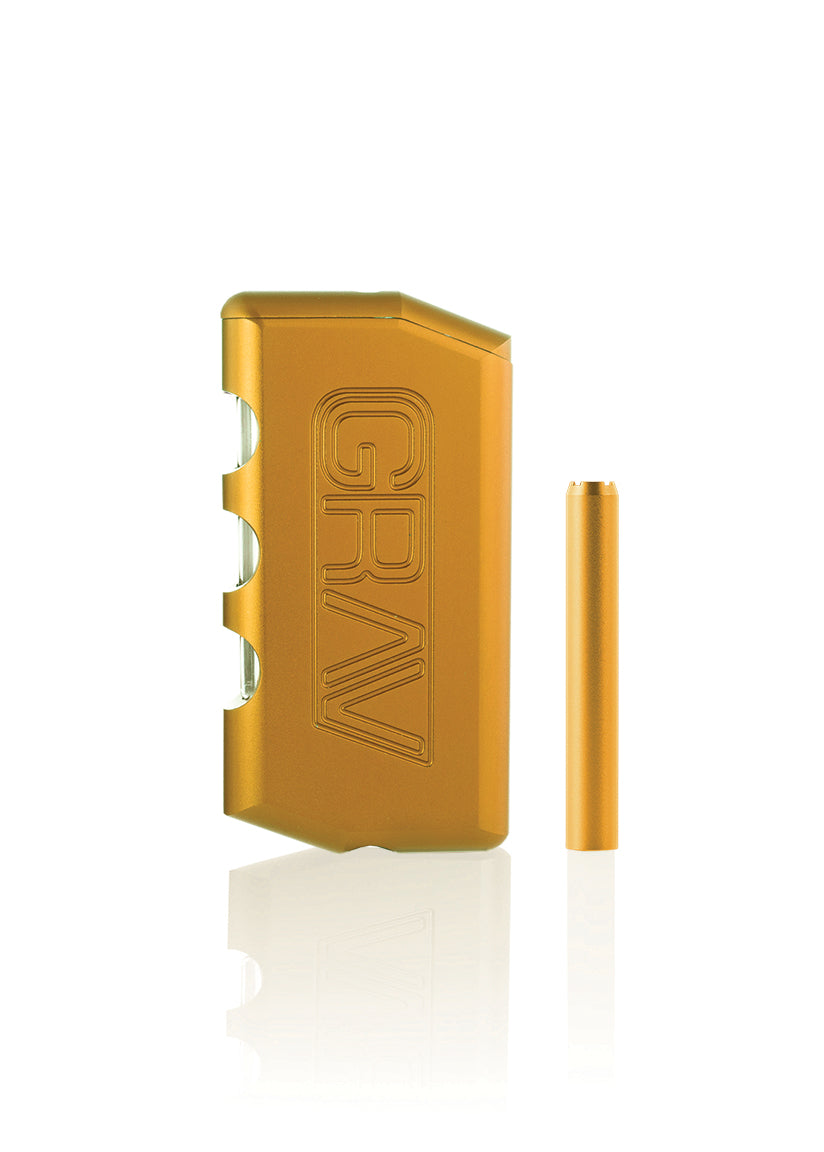 GRAV Dugout in Golden Rod - Compact Aluminum Hand Pipe with Storage - Front View