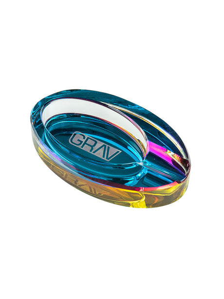 GRAV Ellipse Ashtray in Iridescent Color, Angled Side View on Seamless White Background
