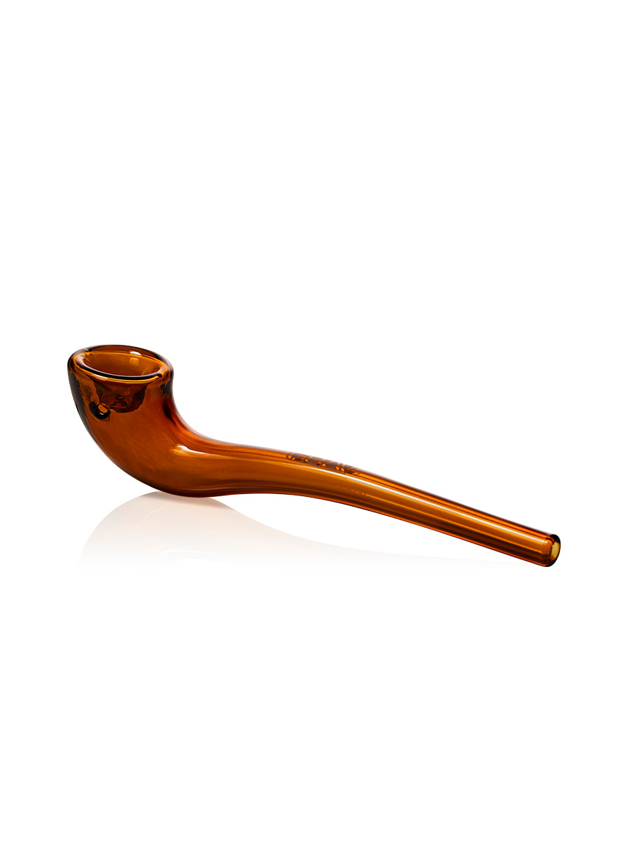 GRAV Gandalfini Glass Pipe in Amber, 6" Long Borosilicate, Side View on White Background
