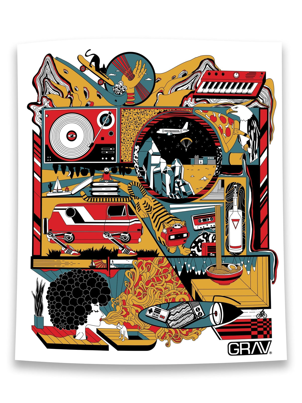 GRAV Land Poster featuring vibrant abstract art, size 16" x 19" - perfect for home decor