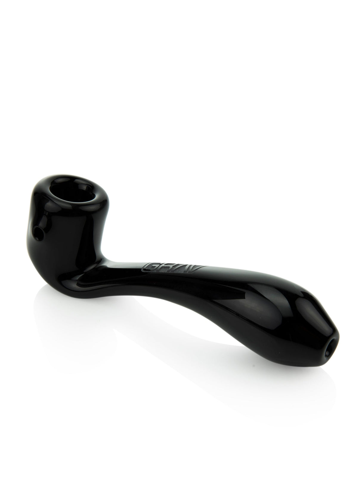 GRAV Large Sherlock Hand Pipe in Black, Borosilicate Glass, Side View on White Background