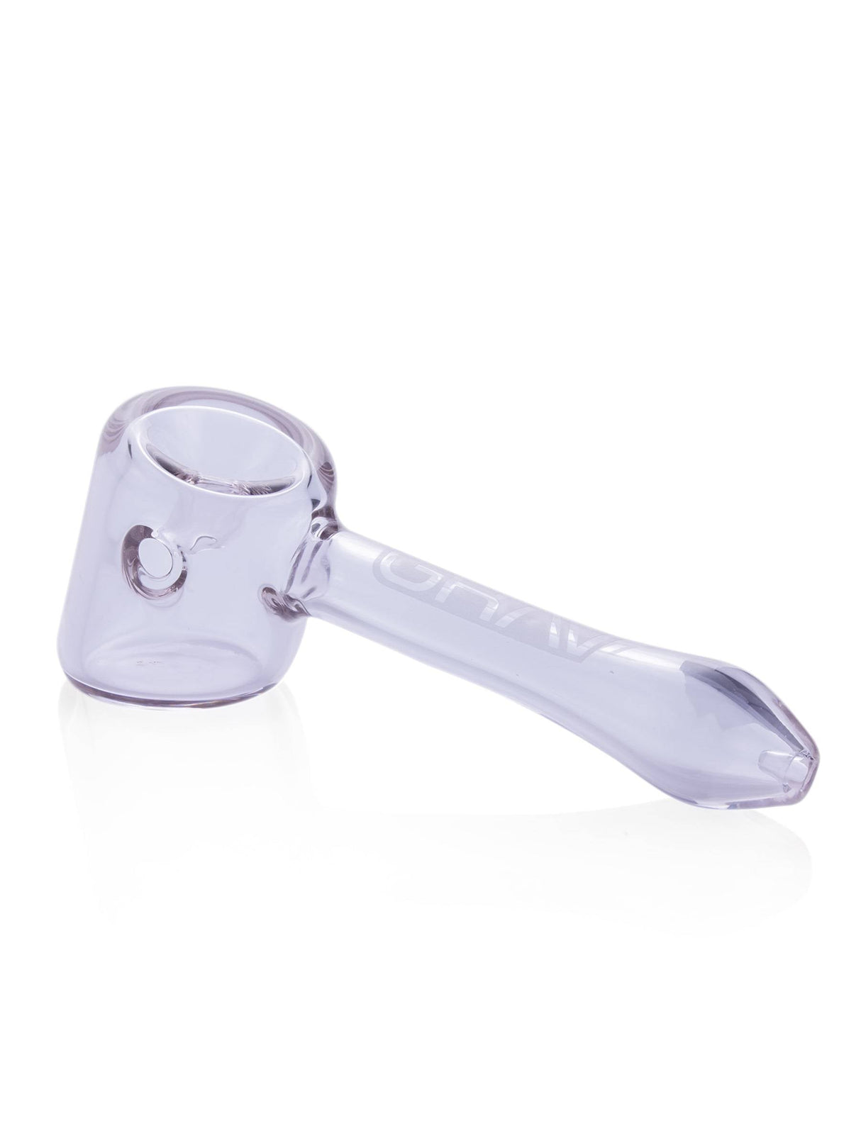 GRAV Long Hammer Hand Pipe in Lavender, Borosilicate Glass, Side View on White Background