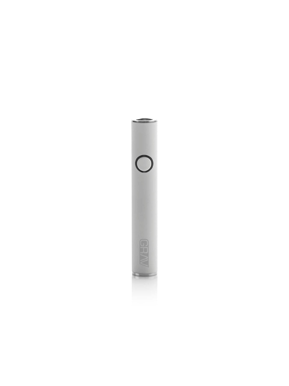 GRAV Micro-pen Battery in White, Sleek Design, 3" Tall, Front View on Seamless White Background