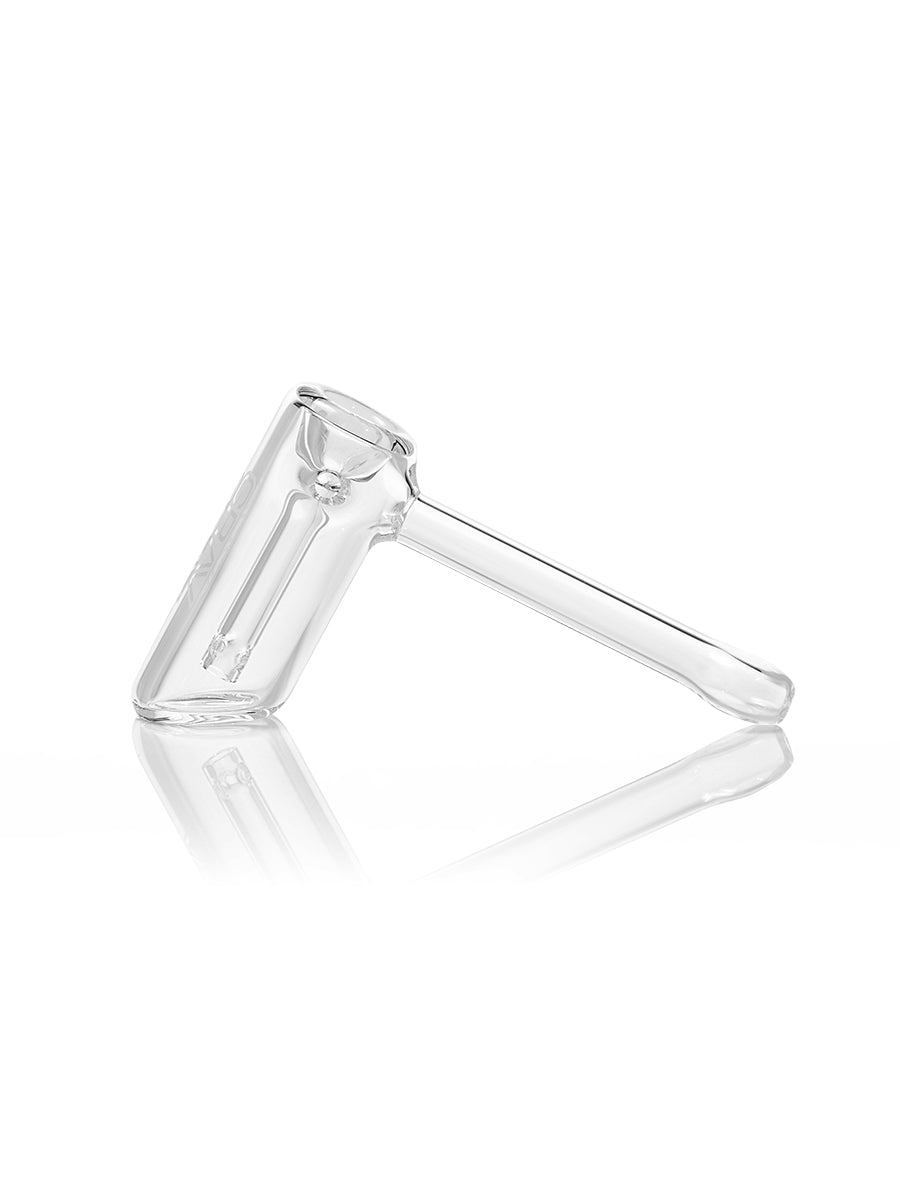 GRAV Mini Hammer Bubbler in Clear - Compact Borosilicate Glass with Side View on White Background