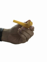 GRAV Mini Mariner Sherlock hand pipe in amber color held in hand, compact and portable design
