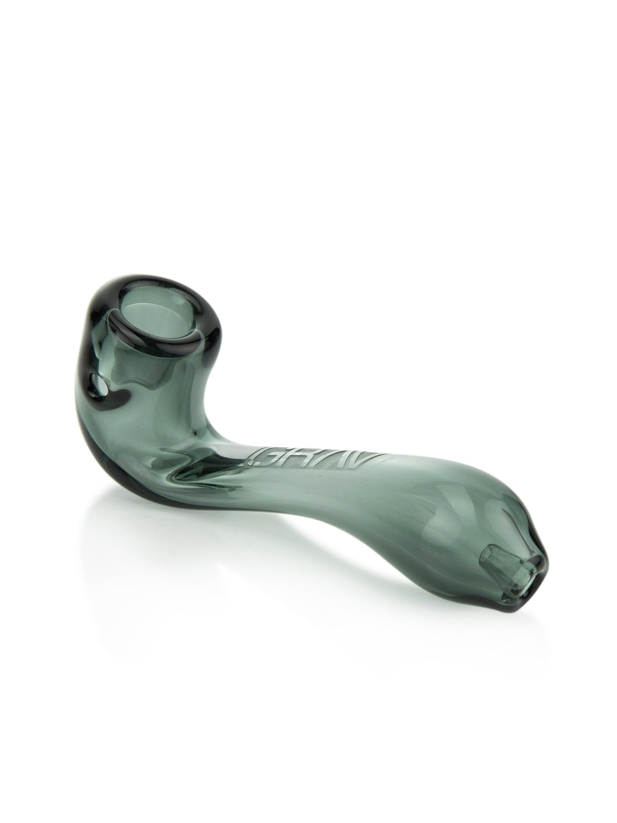 GRAV Mini Sherlock hand pipe in smoke color, compact 4" design, made of borosilicate glass, side view