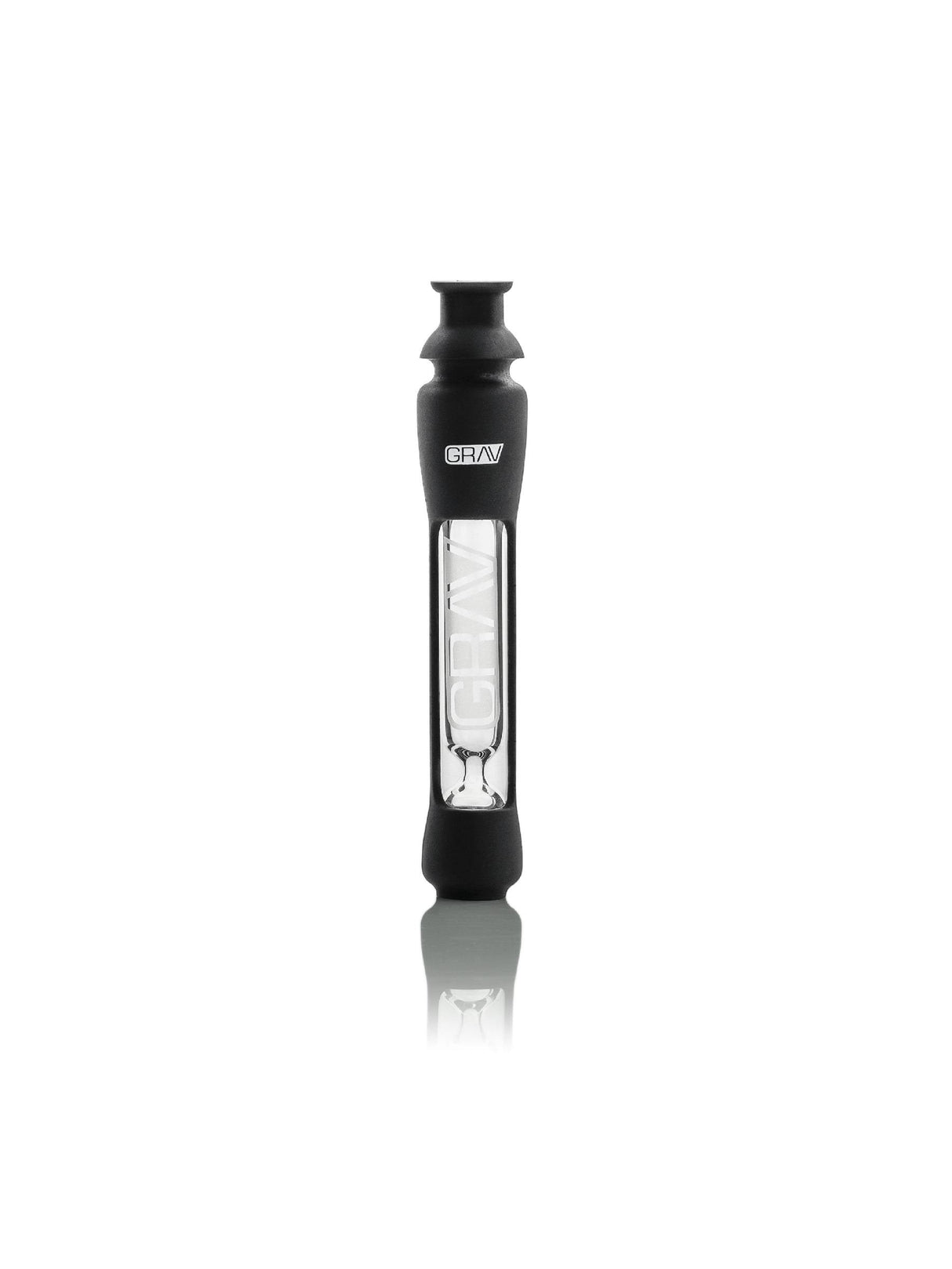 GRAV Octotaster with Silicone Skin 12mm in Black, Front View, Portable Borosilicate Glass Chillum