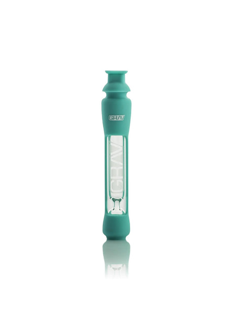 GRAV Octotaster with Silicone Skin in Teal, 12mm Borosilicate Glass One-Hitter, Front View