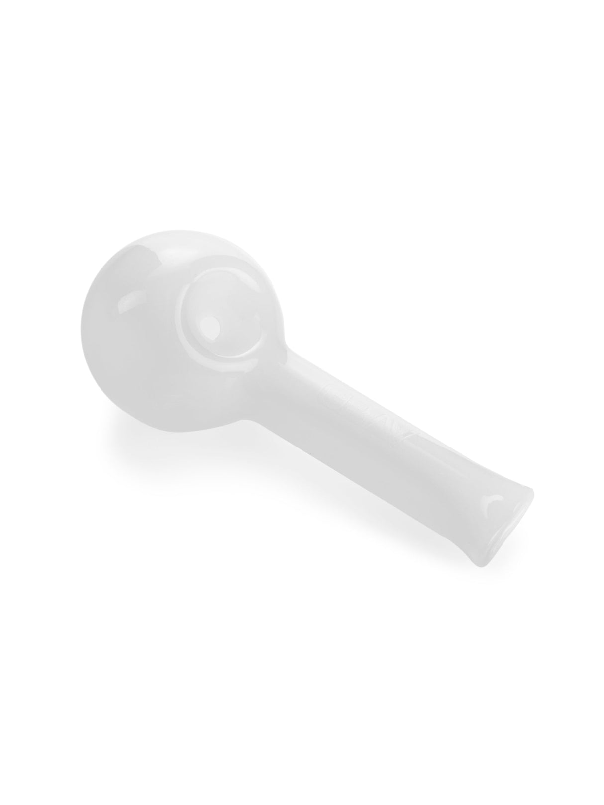 GRAV Pinch Spoon Pipe in White, Compact 3.25" Borosilicate Glass, Side View on Seamless White