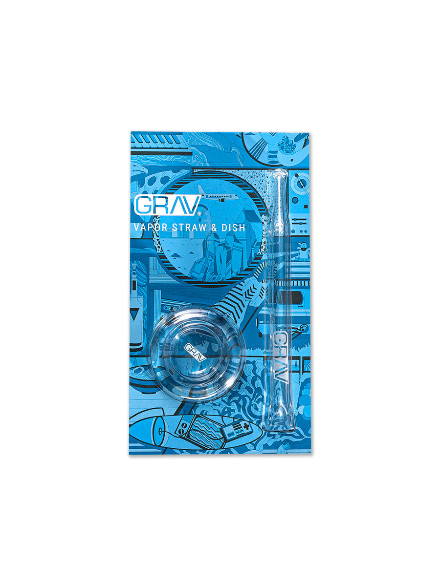 GRAV Quartz Vape Straw with Dab Dish packaging front view on seamless white background