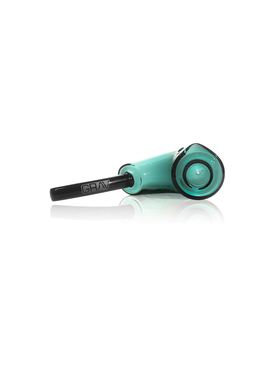 GRAV Rocker Sherlock Pipe in teal, 6.5" borosilicate glass, side angle on white background