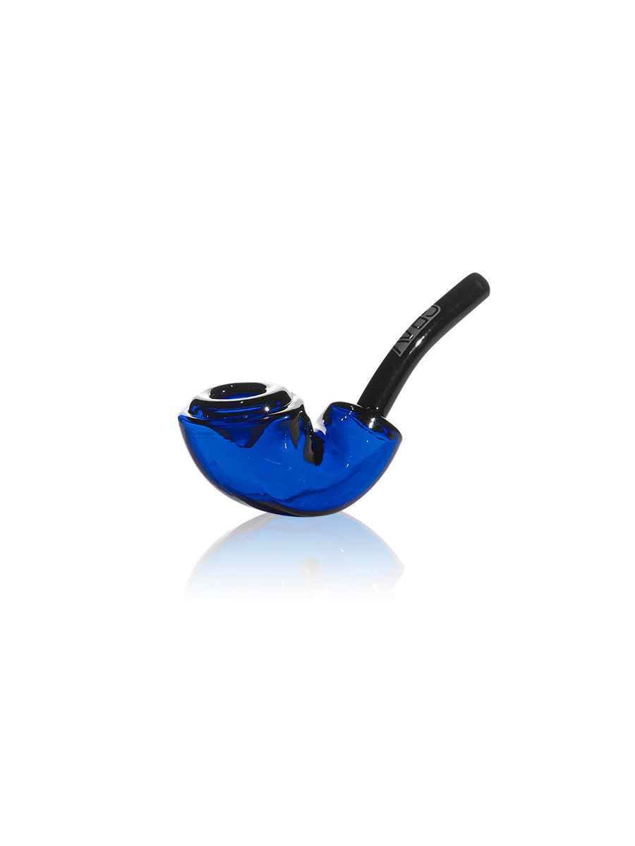 GRAV Rocker Sherlock Pipe in vibrant blue, made of borosilicate glass, 6.5" size, front view on white background