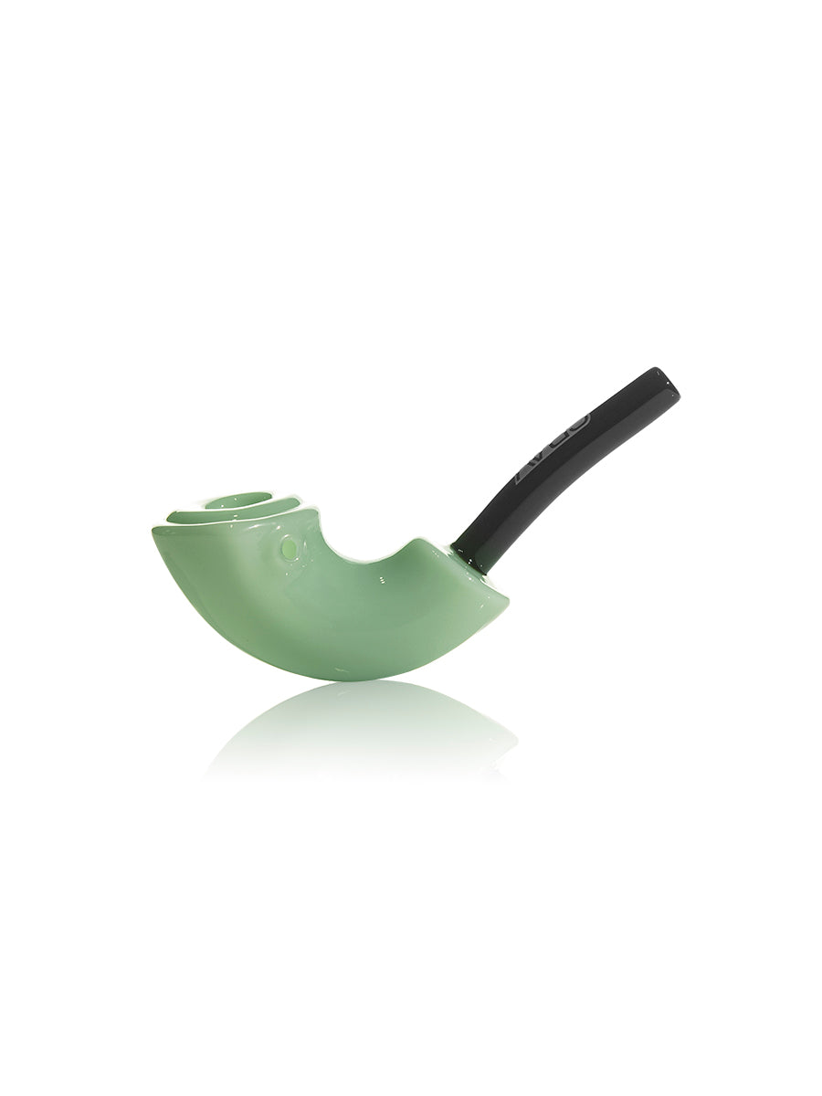 GRAV Rocker Sherlock Pipe in Mint Green, 6.5" Borosilicate Glass, Side View on White Background