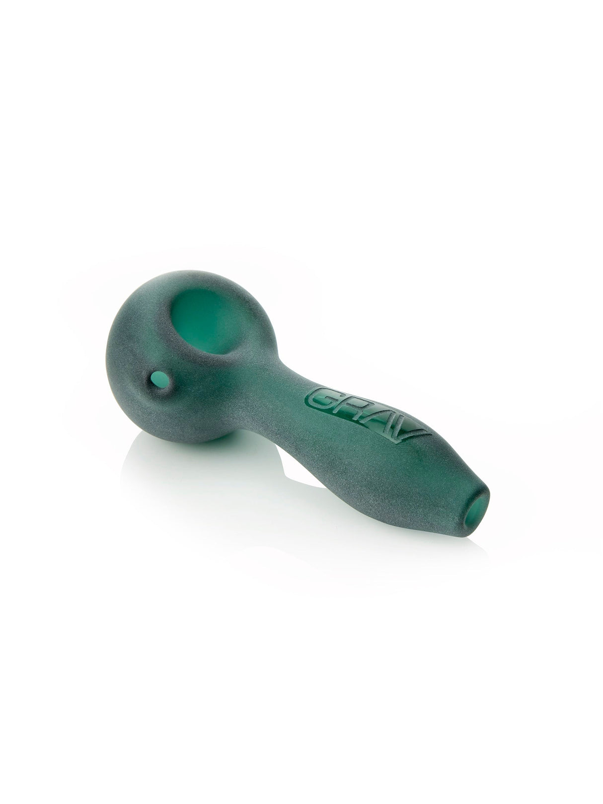 GRAV Sandblasted Spoon Pipe in Lake Green, Compact 4" Design, Heavy Wall Borosilicate Glass