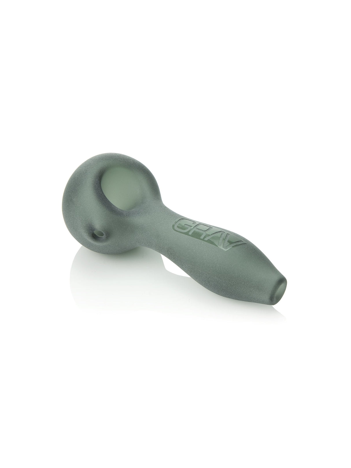 GRAV Sandblasted Spoon Pipe in Smoke Color, 4" Compact Borosilicate Glass, Side View