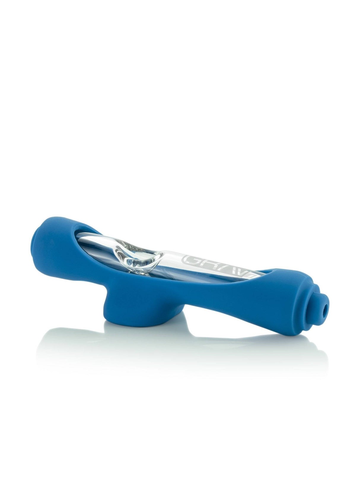 GRAV Steamroller with Blue Silicone Skin, Borosilicate Glass, Portable Design, Side View