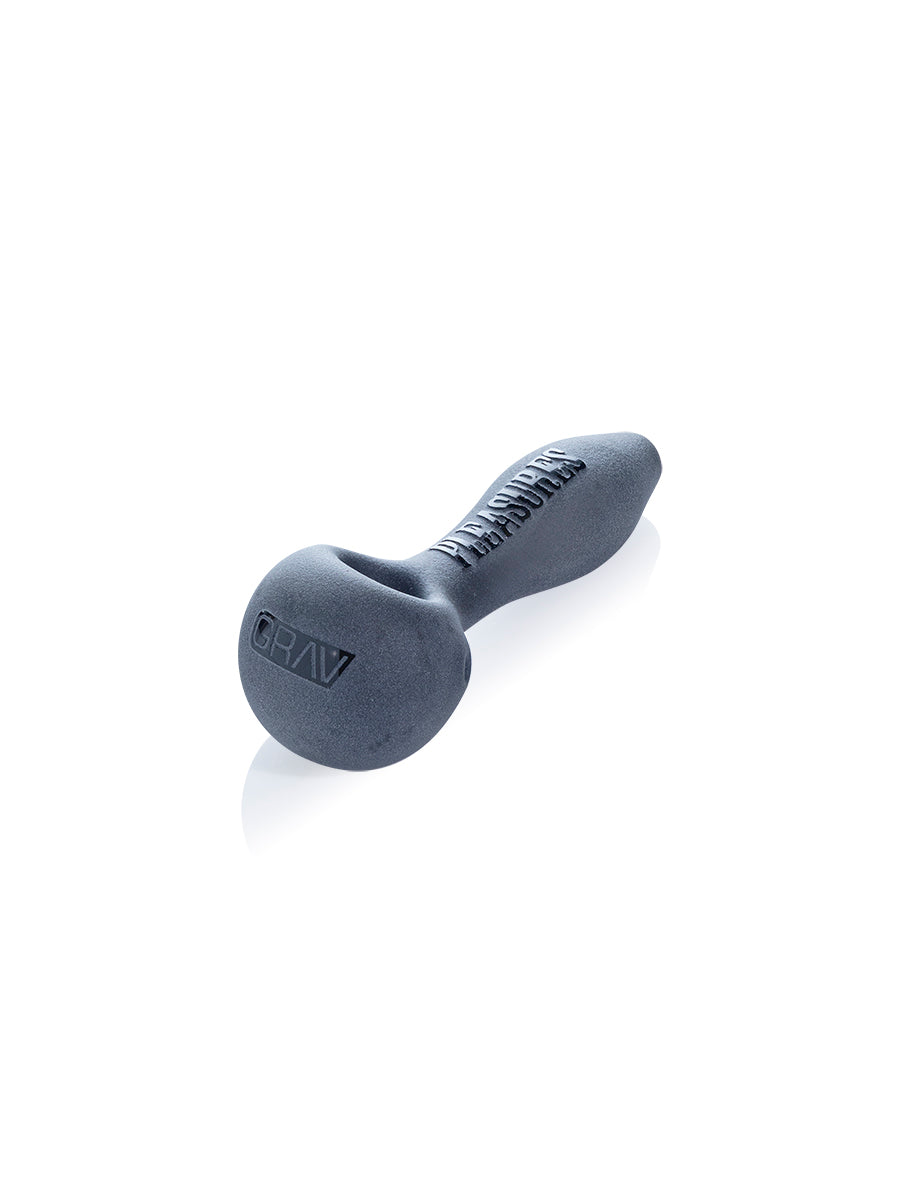 GRAV Sandblasted Spoon Pipe in Black, Angled Side View on White Background