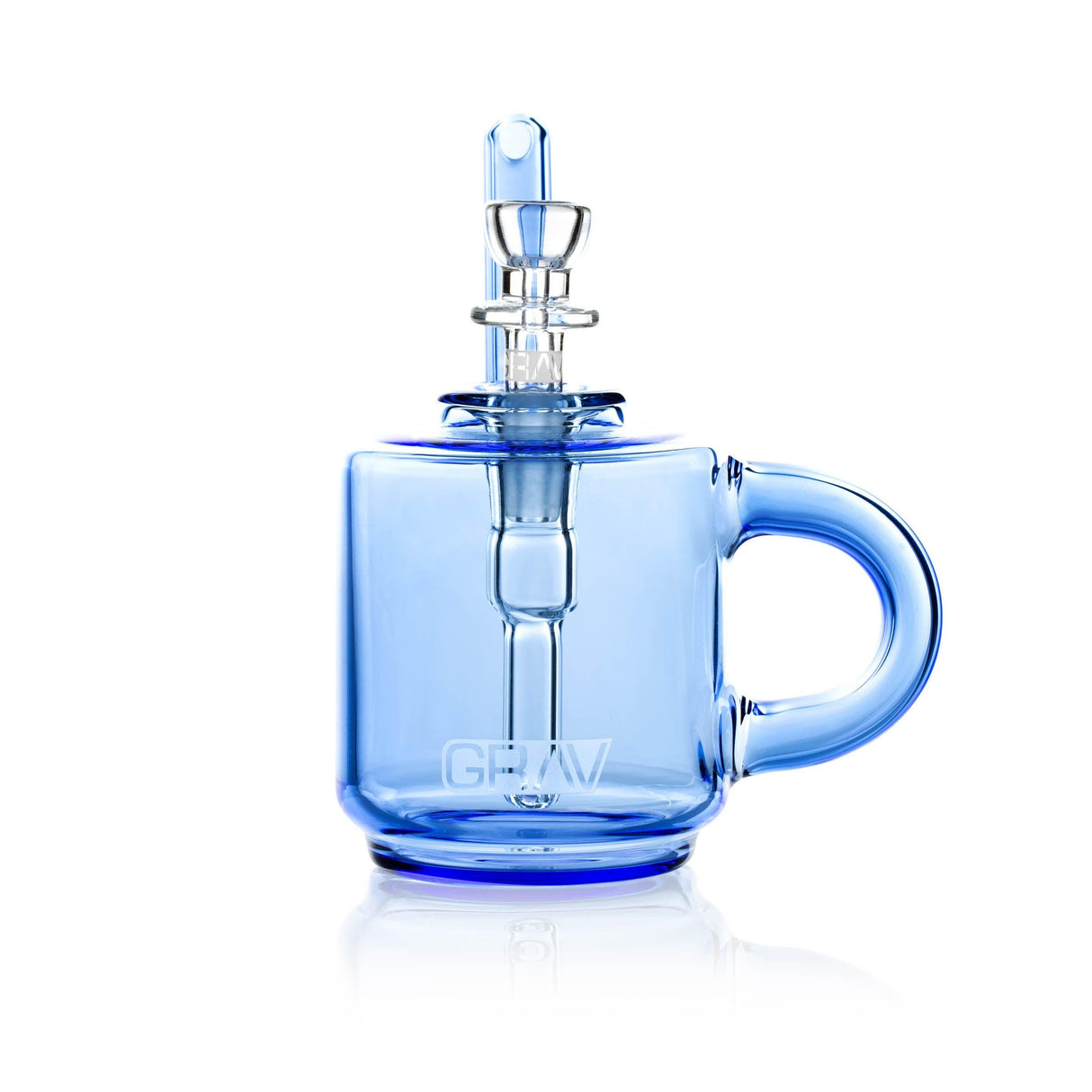 GRAV® Coffee Mug Pocket Bubbler in Blue - Front View with Clear Glass Bowl