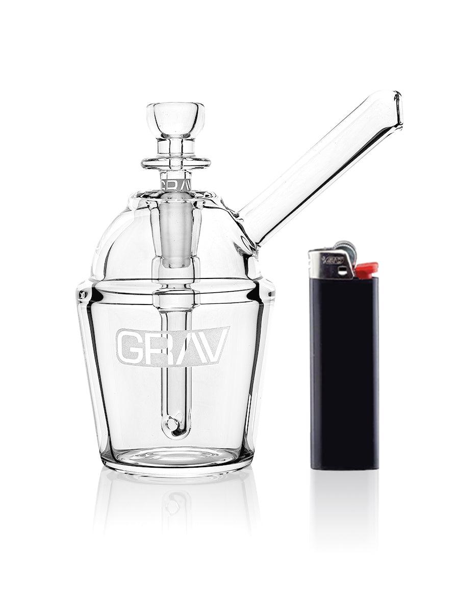 GRAV® Slush Cup Pocket Bubbler in Clear Glass - Front View with Lighter for Scale