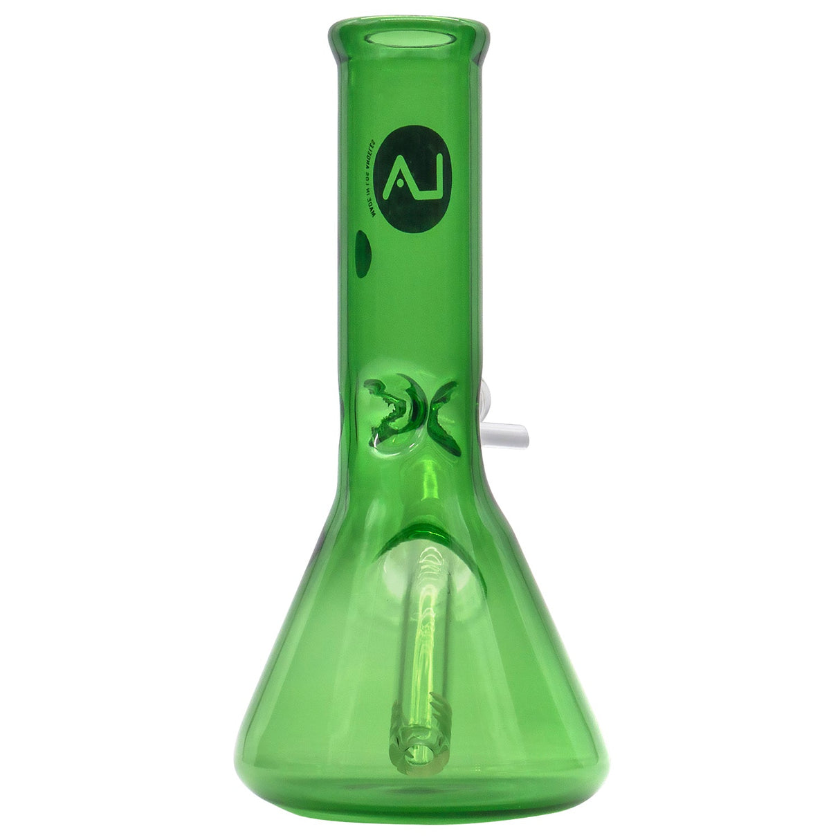 LA Pipes Green Emerald 8" Beaker Bong, Borosilicate Glass, Front View on White