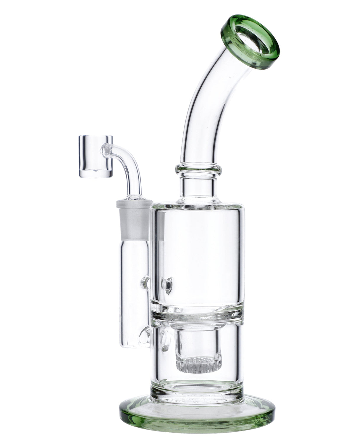 Valiant Distribution Green Glass Bubbler Rig, 8" with 90 Degree Banger, Portable Design