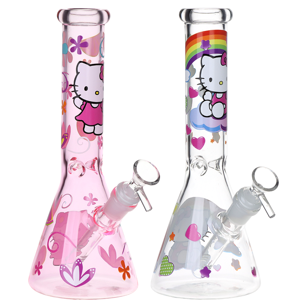 Greetings Feline Glass Beaker Water Pipe | 10" | 14mm F | Designs Vary