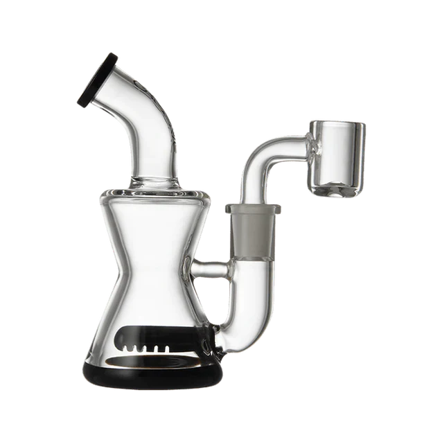 Groove Mini Hourglass Rig for concentrates, clear glass with side angle view on white background