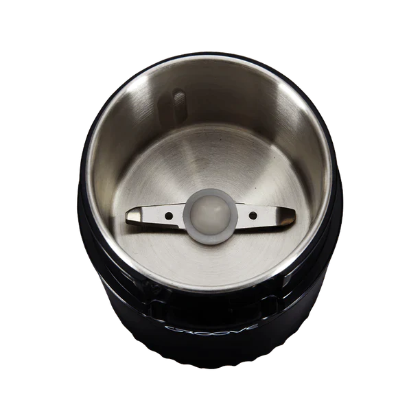 Groove Ripster Electric Grinder top view, stainless steel chamber for dry herbs