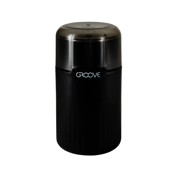 Groove Ripster Electric Grinder in Black for Dry Herbs, Front View on Seamless Background