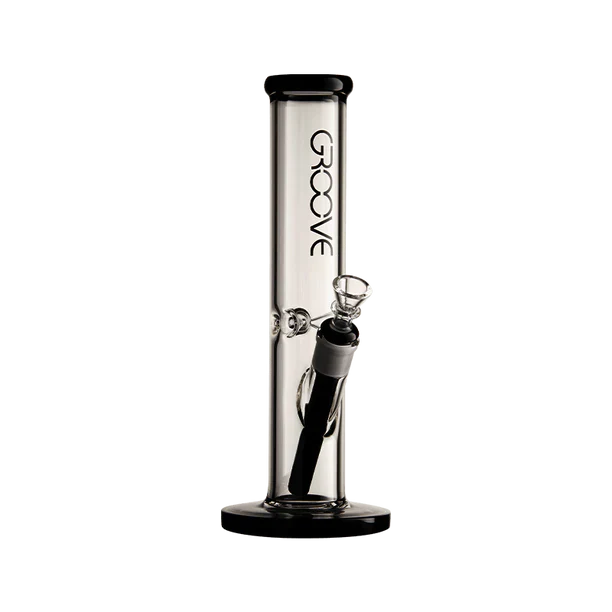 Groove Straight Tube Water Pipe in BlkClear variant, front view on white background