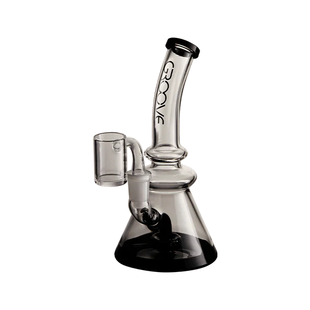 Groove Water Pipe Beaker Rig in BlkClear variant, side view on seamless black background
