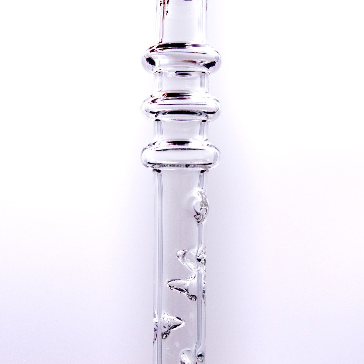 Groucho Jumbo Glass Cooling Stem for DynaVap, clear with unique bulbous sections, side view