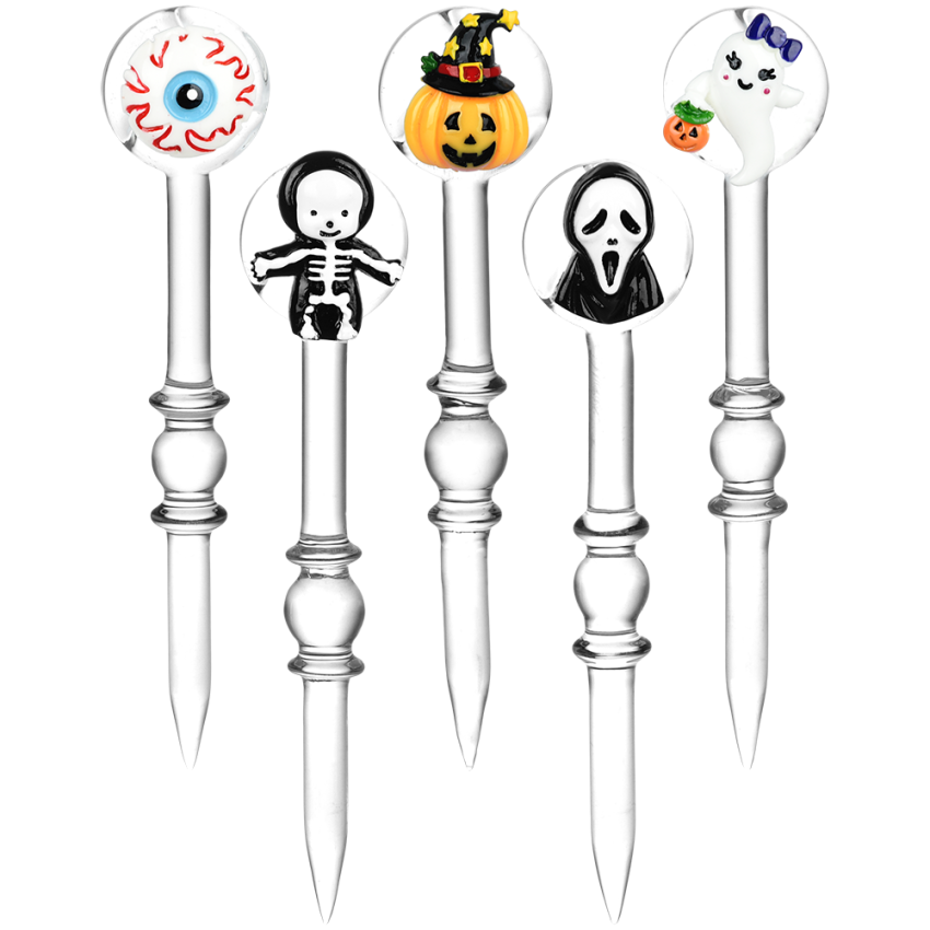 Halloween Assortment 2-in-1 Glass Dab Tool & Carb Cap | 5.5" | 30mm | 5 Pack