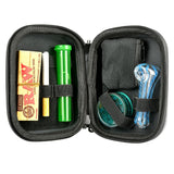 Happy Kit Deluxe - Portable black smell-proof case with pipe, grinder, and storage jars