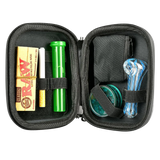 Happy Kit Deluxe - Open View of Compact Black Smell-Proof Case with Smoking Accessories