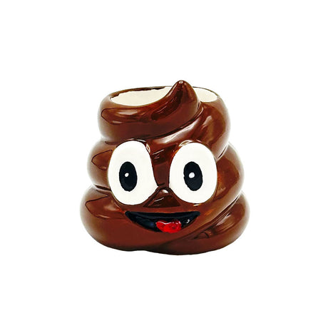 Happy Poop Ceramic Shot Glass, 4oz capacity, front view with a fun & novelty design