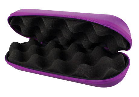 Open purple hard shell protective pouch for pipes and vapes with foam interior