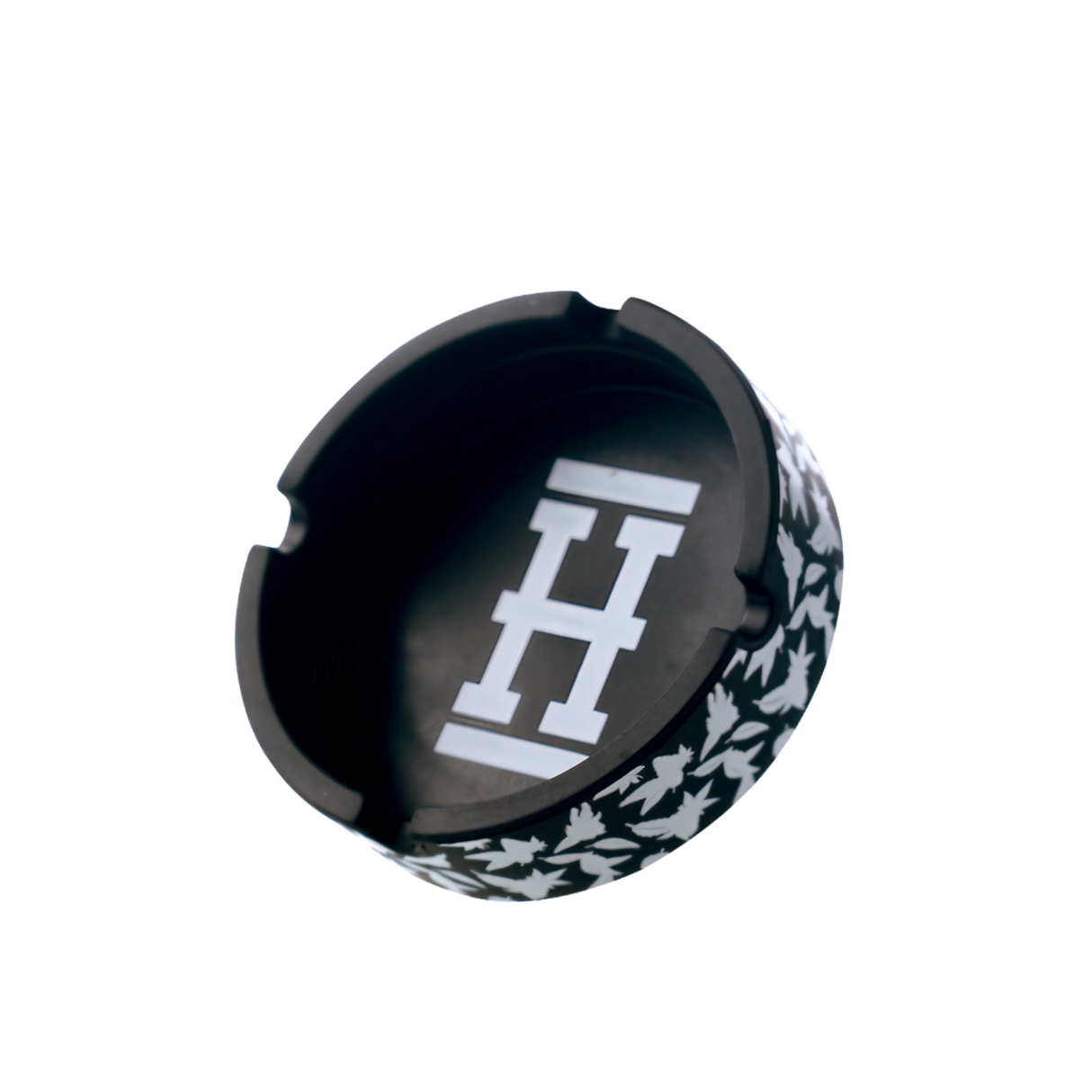 Hemper Asher "Cannaflage" Silicone Ashtray in Black/White with Leaf Pattern - Top View