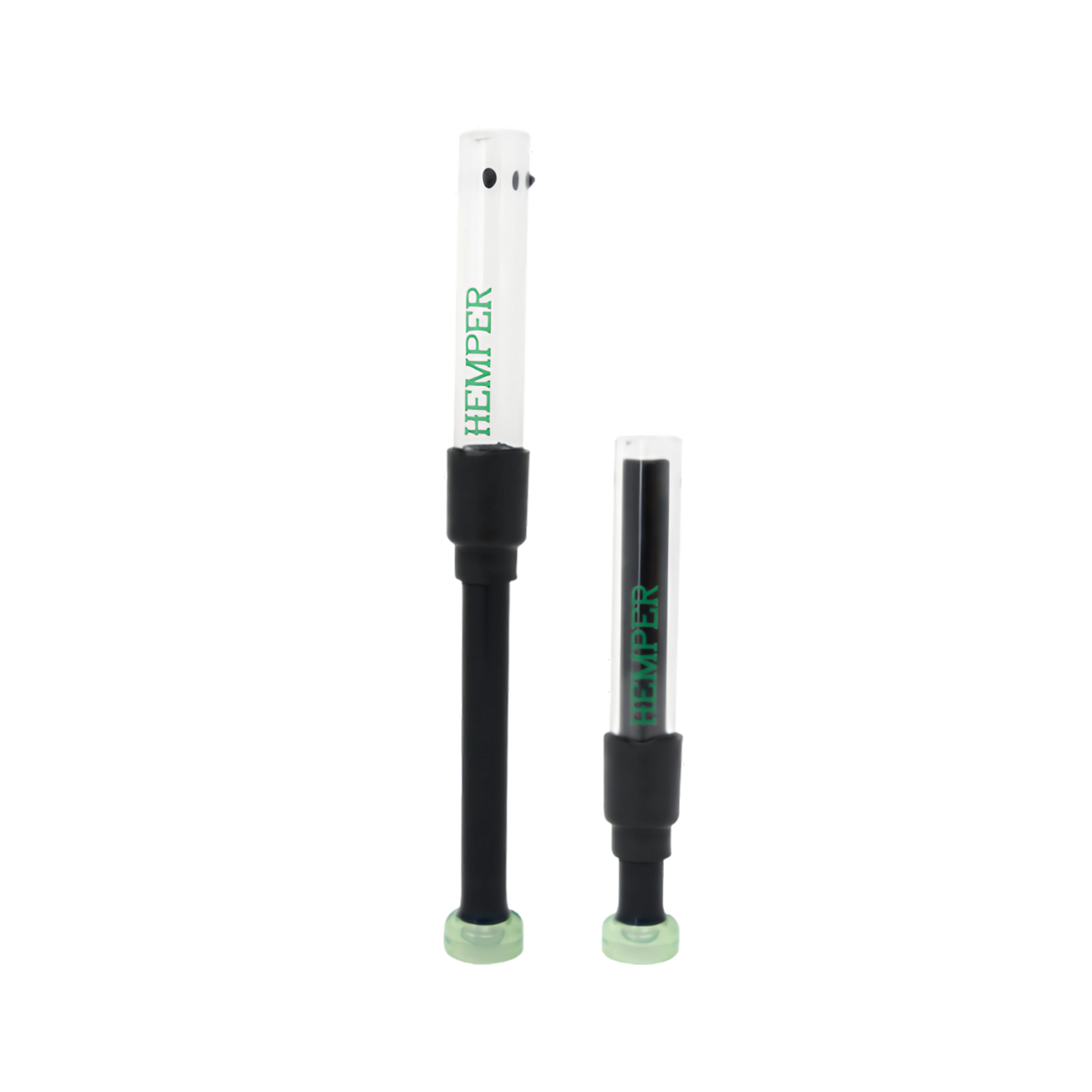 Hemper Glass Blunt Hand Pipes, 4" Borosilicate with Grommet Joint, Front and Side Views