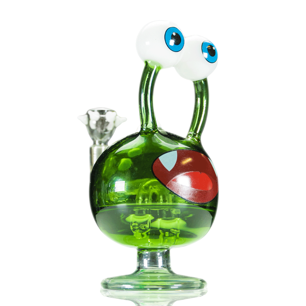Hemper Globgoblin Monster Bong in Green with Cartoonish Eyes - Front View