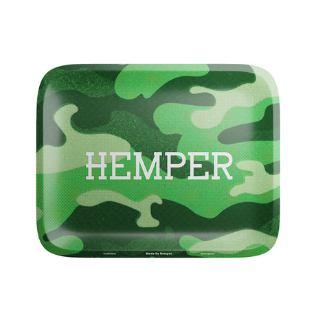 Hemper Green Camouflage Metal Rolling Tray, 7" x 5.5", front view on white background