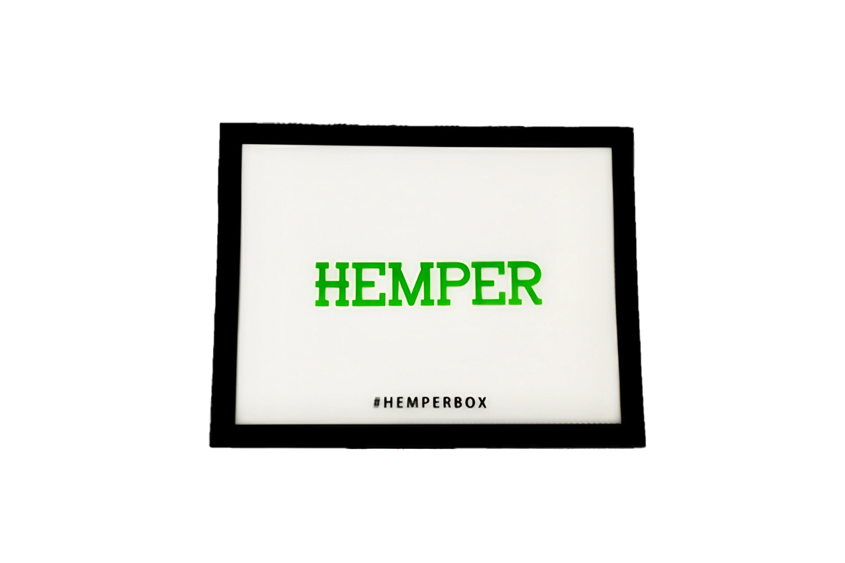 Hemper Large Silicone Dab Mat in Black with Green Logo, Top View, for Dab Rig Setup
