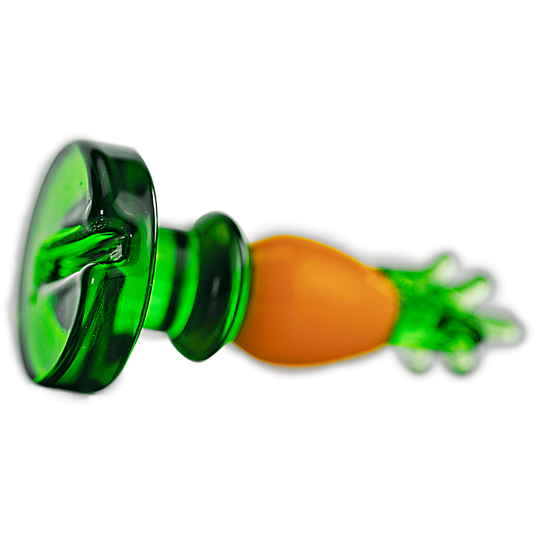 Hemper Pineapple Carb Cap in green and yellow borosilicate glass, side view on white background