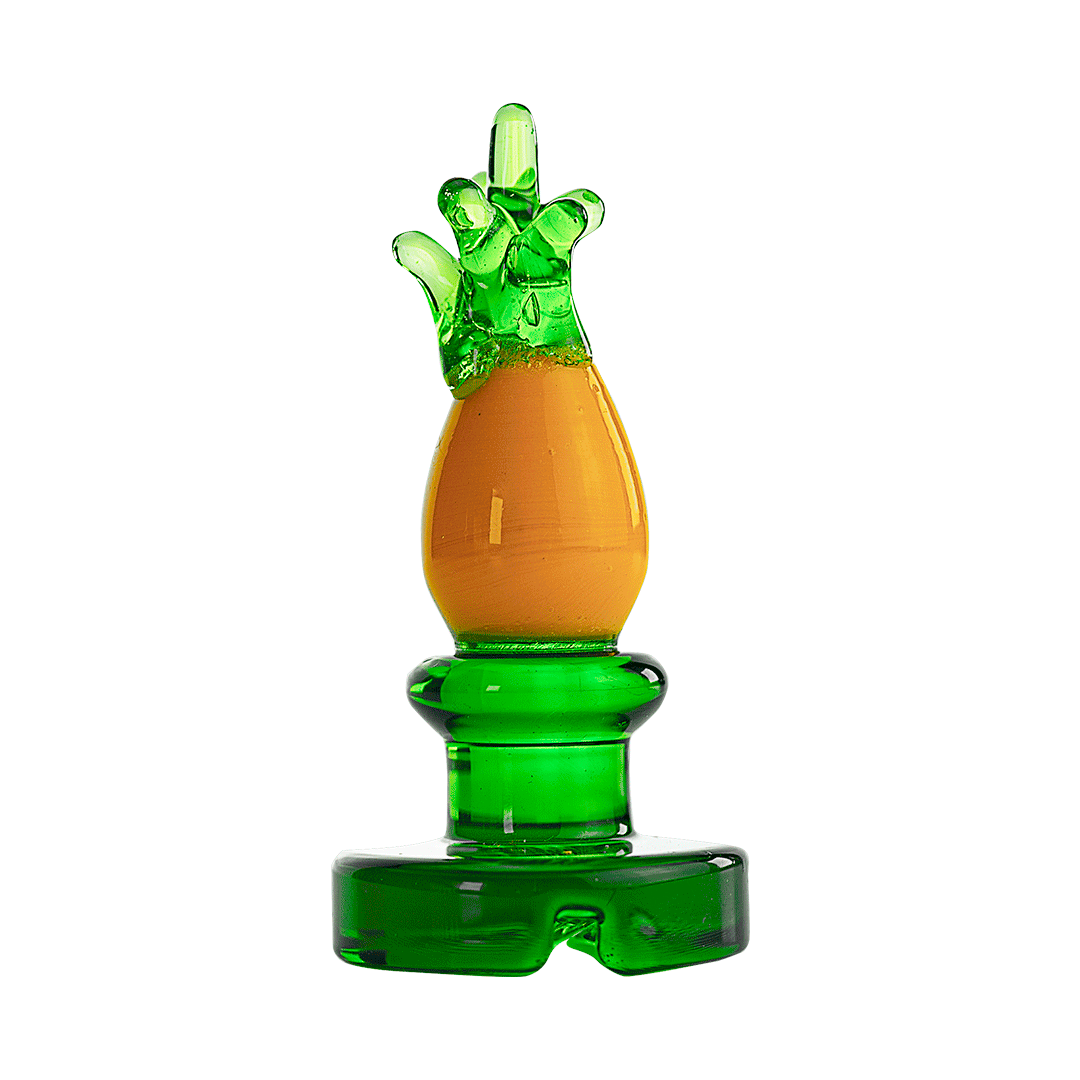 Hemper Pineapple Carb Cap in green and yellow borosilicate glass, front view on seamless white background