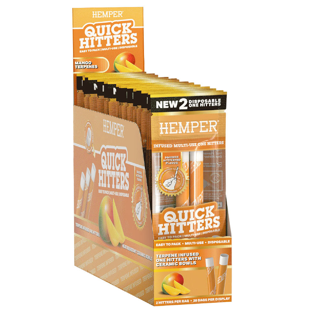 Hemper Quick Hitters Disposable One Hitter 2-Pack Display, Mango Variant, Steel Chillum